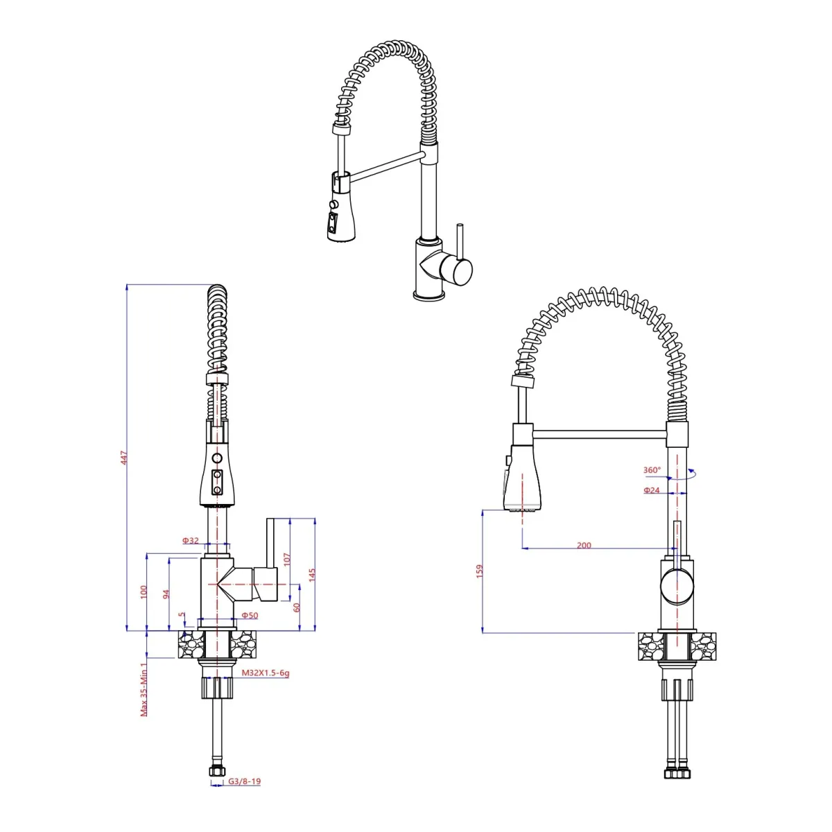 Robinet de cuisine MEXMAX-24 en acier inoxydable avec...