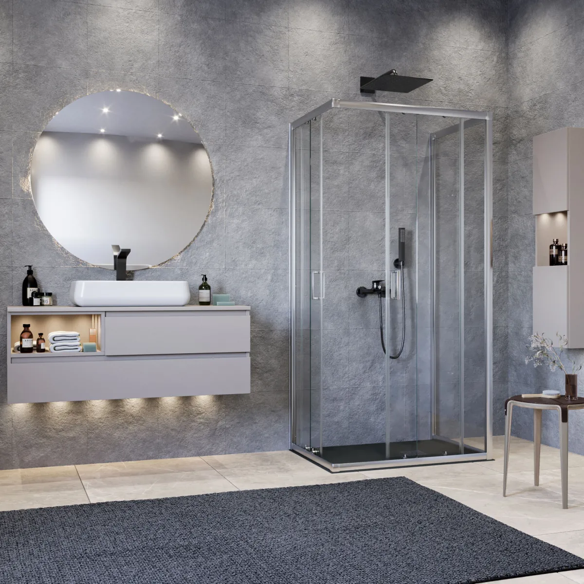 Cabine de douche abordable en verre sur 3 côtés | Installation rapide recommandée