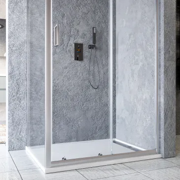 MATIAS Schiebe-Duschkabine, 2-seitig, mit fester H195-Seitenwand, 6 mm Glas