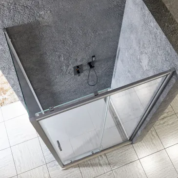 MATIAS Schiebe-Duschkabine, 2-seitig, mit fester H195-Seitenwand, 6 mm Glas
