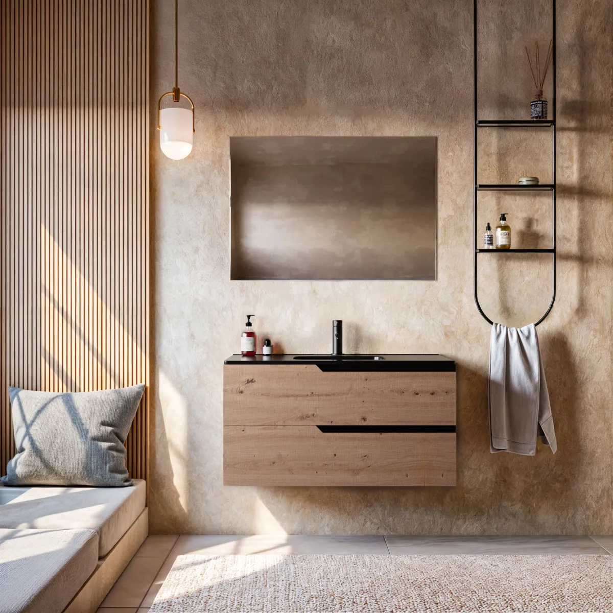 Meuble de salle de bain suspendu 100 cm Cartagena Lavabo noir mat  JAGUAR