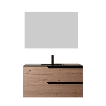 Mobile Sospeso da 100cm Legno Nodato con lavabo nero con o senza specchio JAGUAR