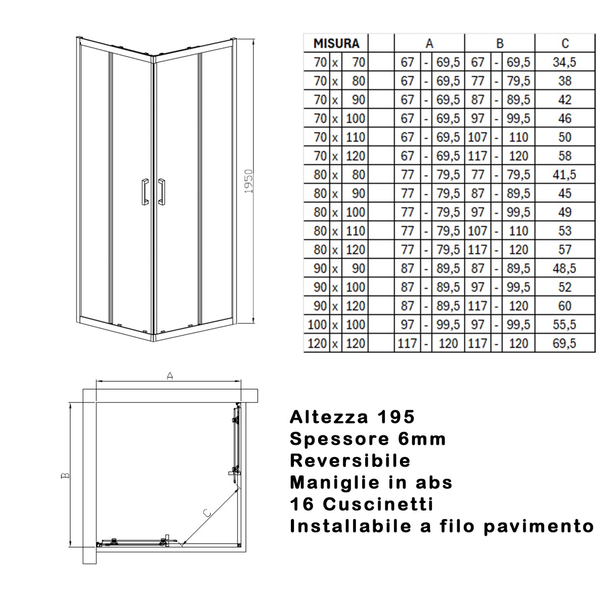 Cabine de douche abordable en verre sur 3 côtés |...
