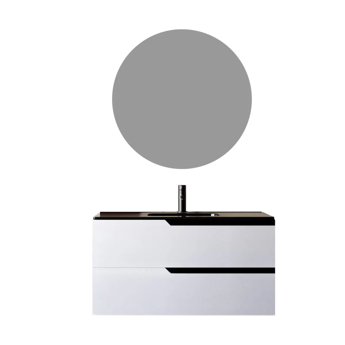 Mobile bagno 100cm Sospeso Bianco Porcellana Lavabo nero Opaco - JAGUAR