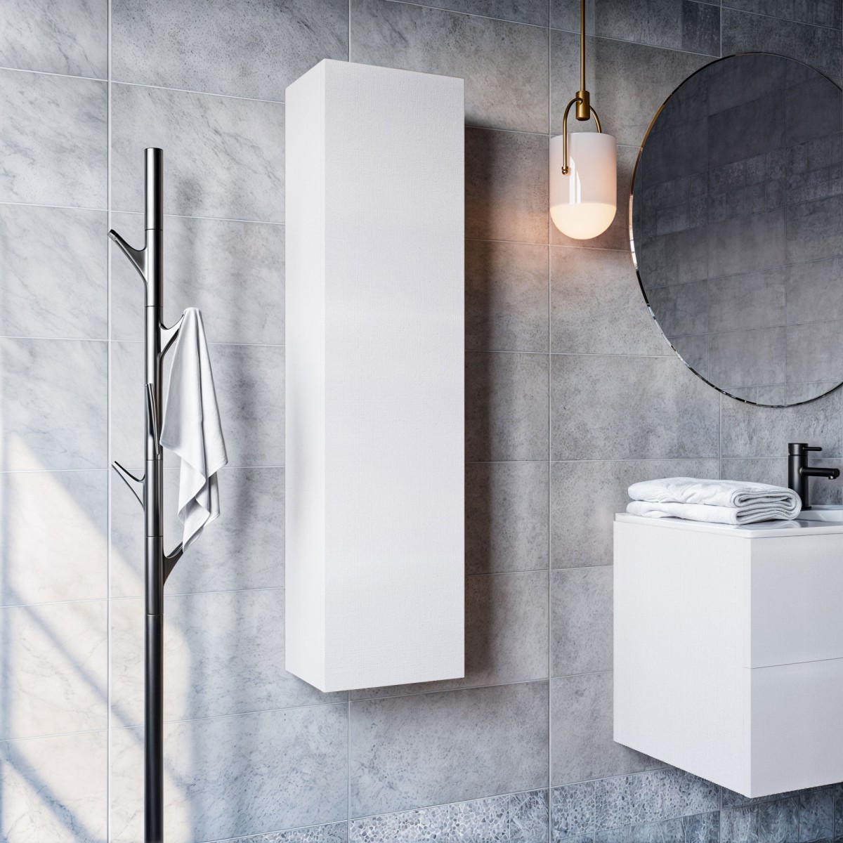 Colonne de salle de bain suspendue Space Saver porcelaine blanche 120x35x20 -JAGUAR
