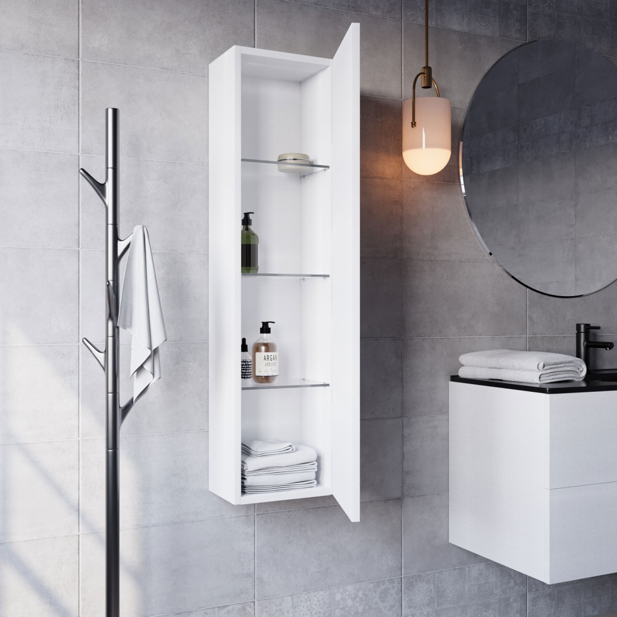 Colonne de salle de bain suspendue Space Saver porcelaine blanche 120x35x20 -JAGUAR