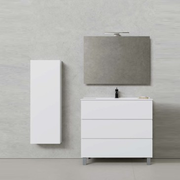 Bodenstehender Badezimmerschrank 80 cm Weiß mit drei Schubladen CAINO