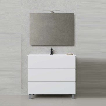 Meuble de salle de bain sur pied 80 cm Blanc avec trois tiroirs CAINO