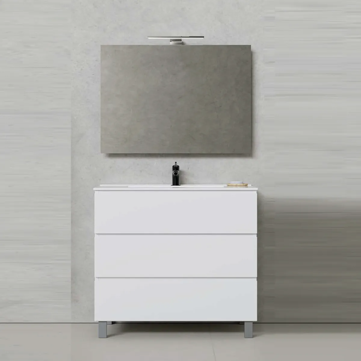 Bodenstehender Badezimmerschrank 80 cm Weiß mit drei Schubladen CAINO