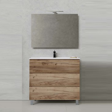 Meuble de salle de bain 80 cm avec trois tiroirs CAINO Alba Chêne
