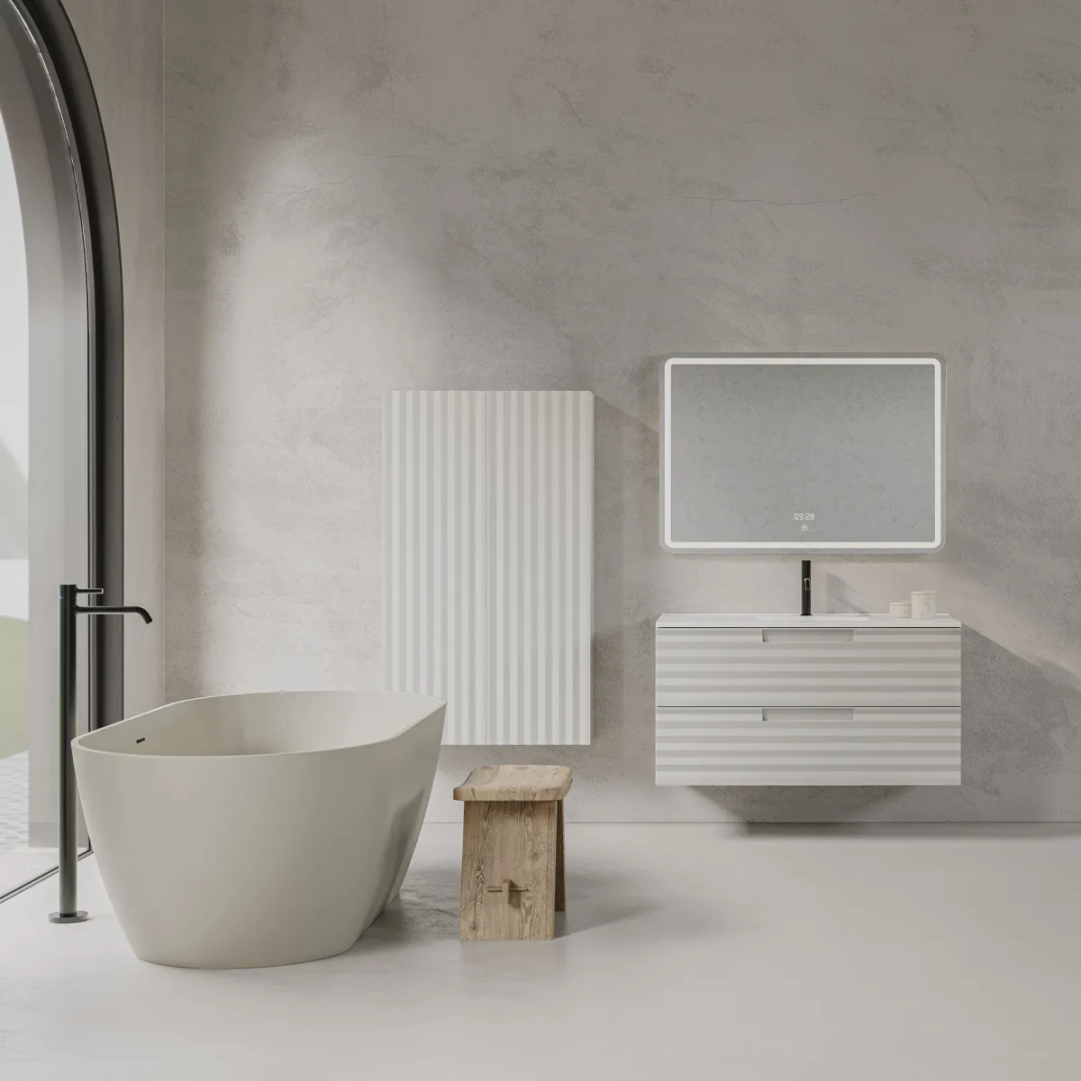 Mobile bagno sospeso 100cm Bianco ondulato ZEN