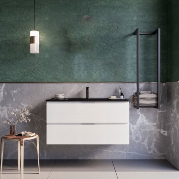 Mobile bagno sospeso 100cm bianco con lavandino nero ARMONY