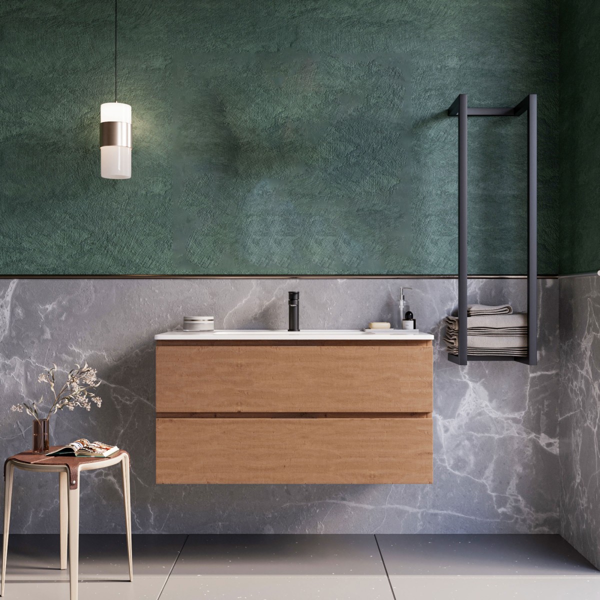 Mobile bagno sospeso 80cm legno naturale nodato ARMONY