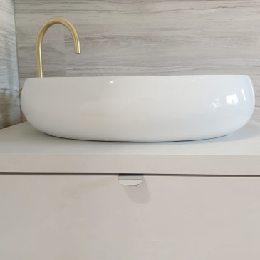 Aufsatzwaschbecken aus glänzend weißer Keramik OSCAR 60x40