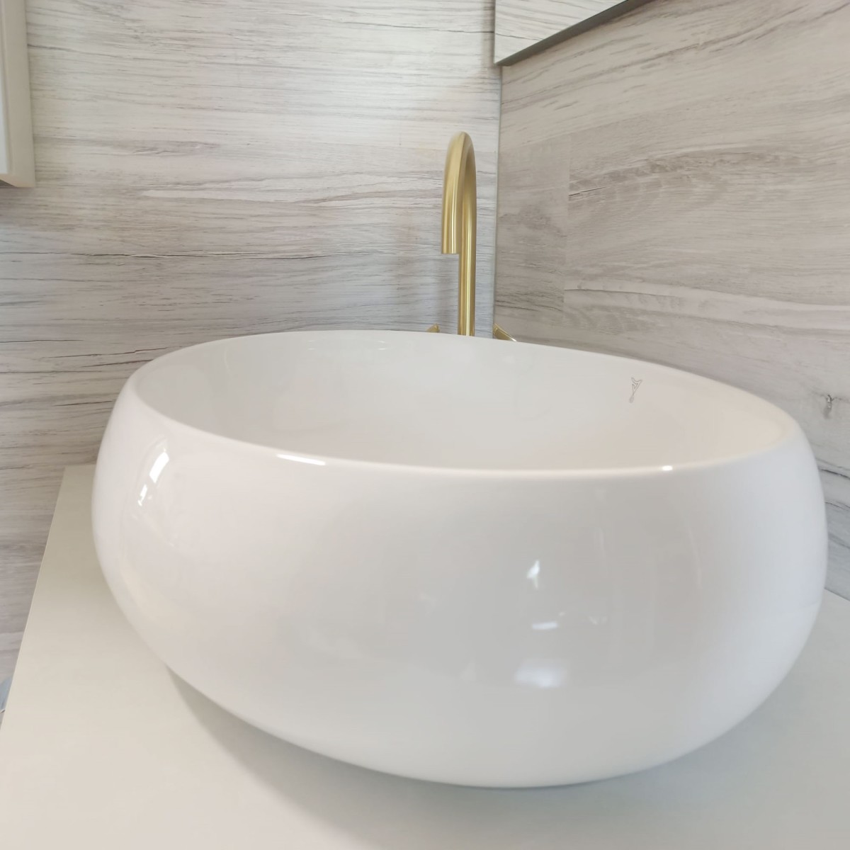 Aufsatzwaschbecken aus glänzend weißer Keramik OSCAR 60x40