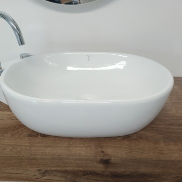 GIO 48,5x35 H14 glänzend weiße Keramik-Aufsatzspüle
