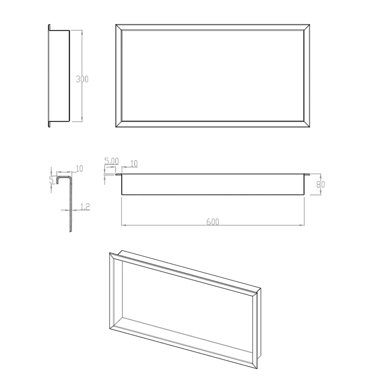 Niche murale 60x30 en douche GLAMOUR en acier brossé