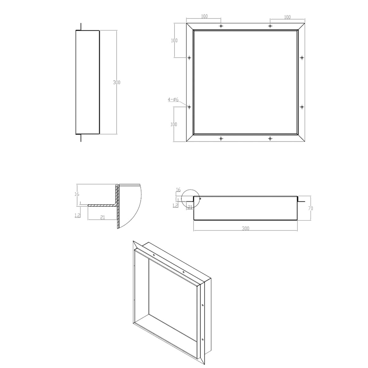 30x30 Glamour Stahl-Wandnische