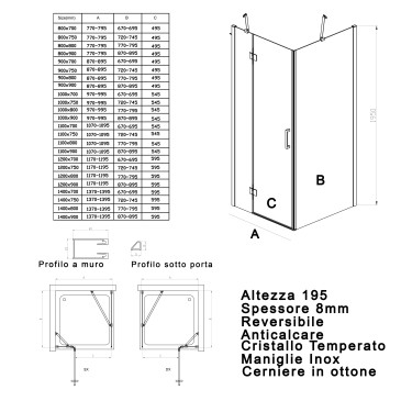 Cabine de douche Regina à 2 portes, H195 cm | Mondialshop