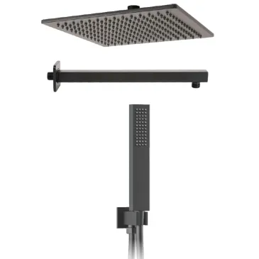 Schwarzes Duschset, 5-teilig: 25x25 cm Duschkopf, Wasseranschluss, Duscharmflex und METAFORM Handbrause