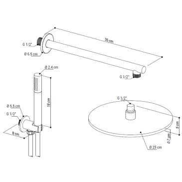 5-teiliges rundes Duschset mit 25 cm Duschkopf