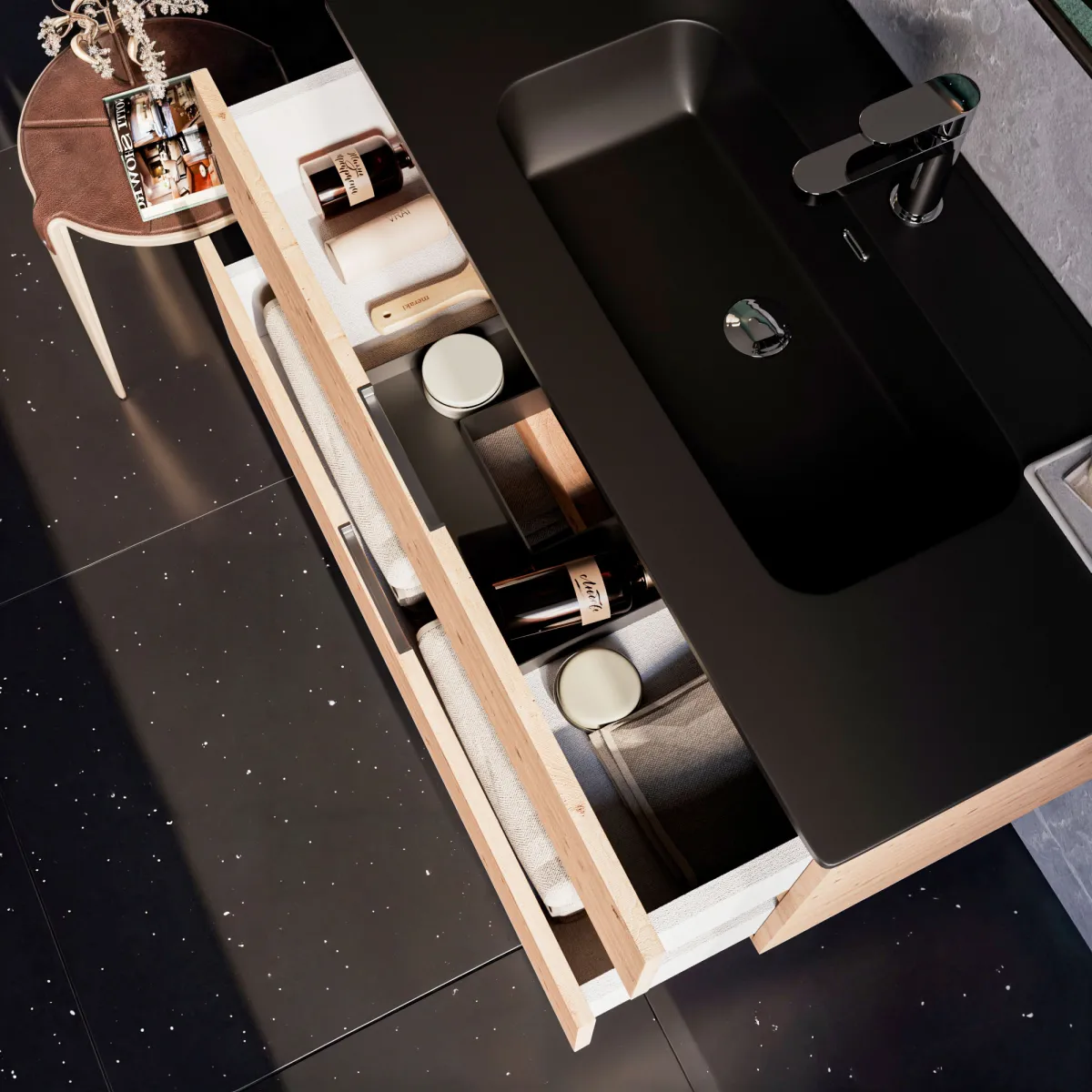 Meuble de salle de bain suspendu 80cm avec vasque ARMONY noire