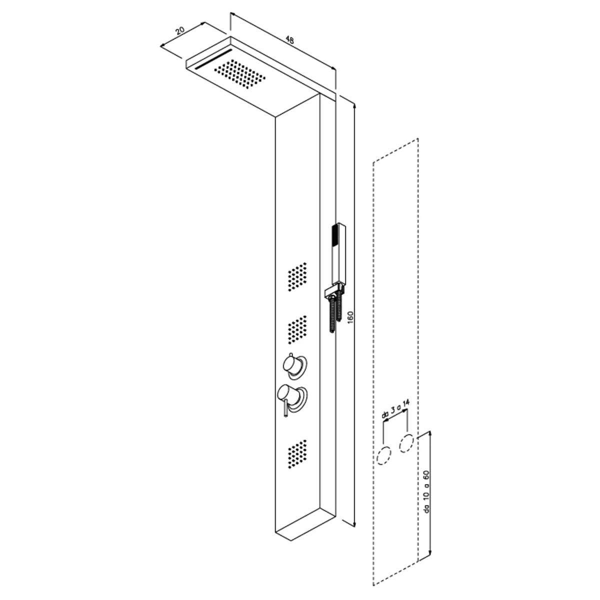 Mattweiße Hydromassage-Duschsäule mit 4 Funktionen MANHATTAN