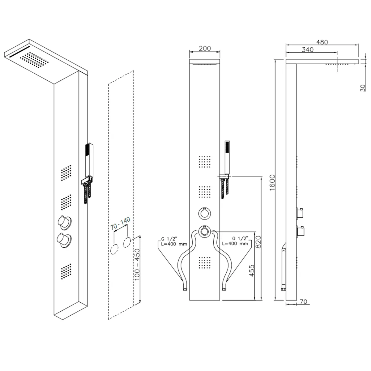 MANHATTAN PLUS Multi-Jet-Hydromassage-Duschpaneel aus gebürstetem Stahl