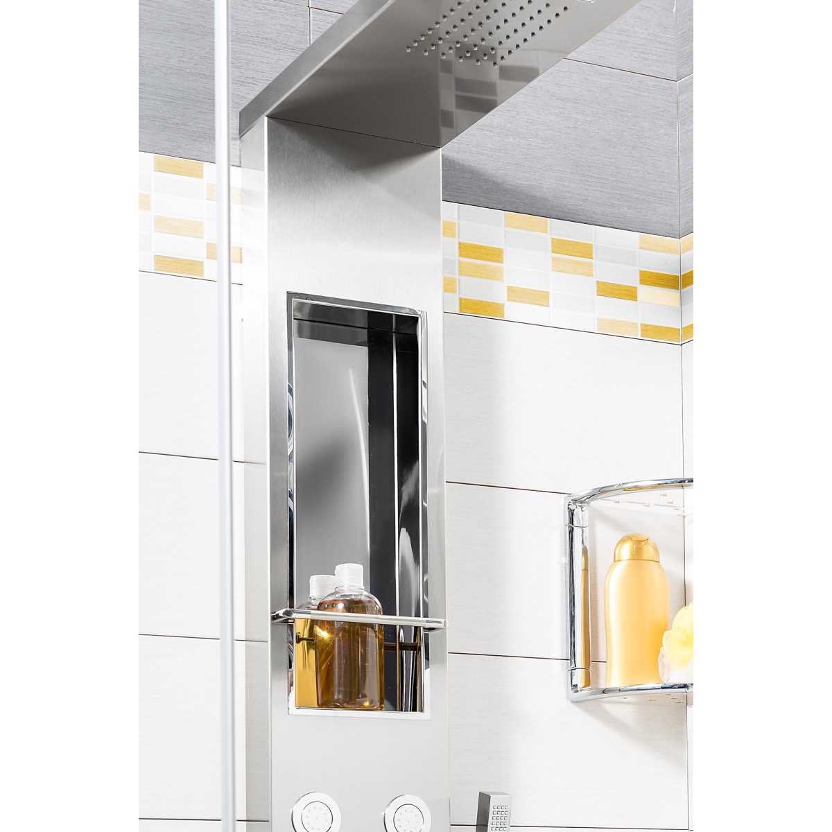 Panneau de douche hydromassage en acier inoxydable brossé...