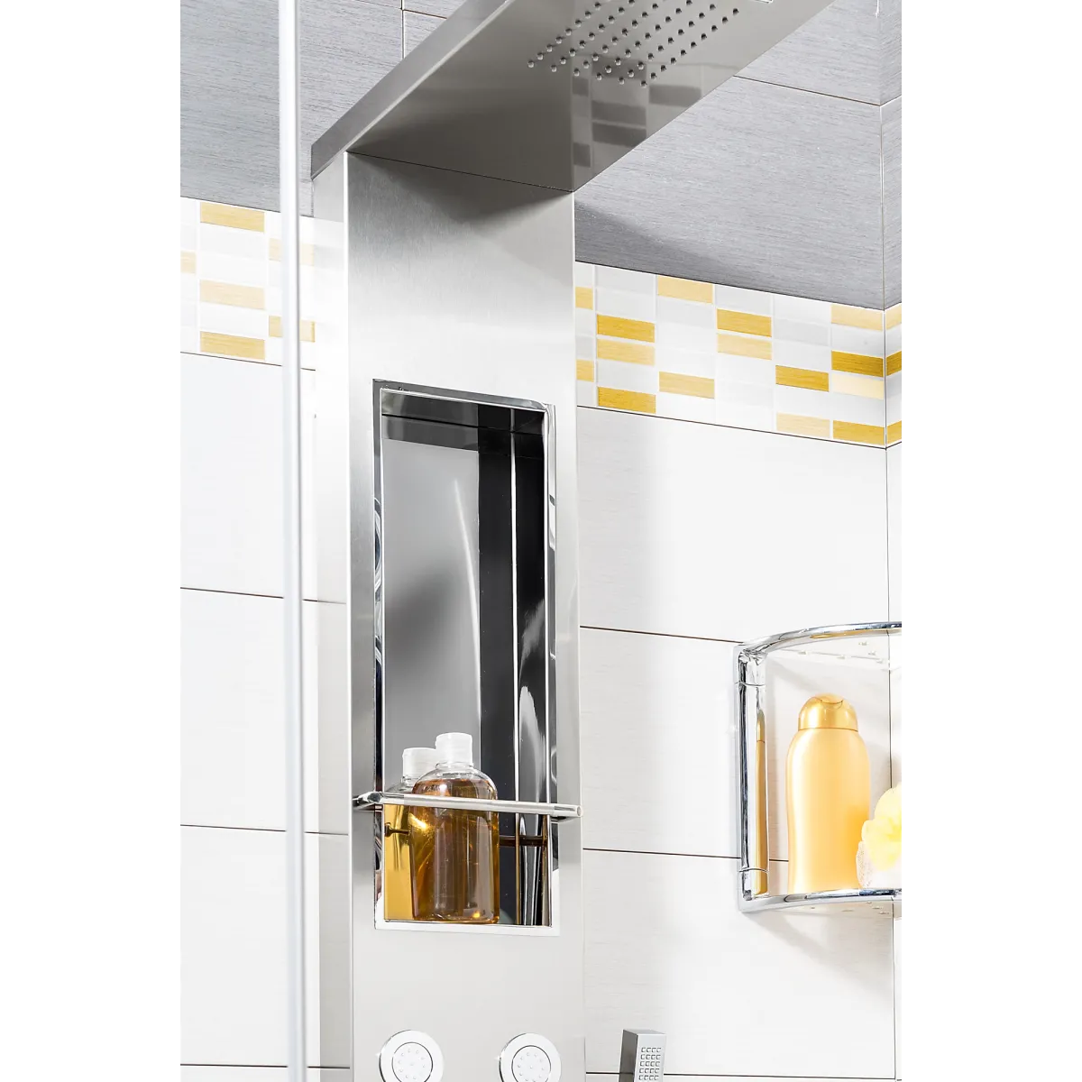 Panneau de douche hydromassage en acier inoxydable brossé...