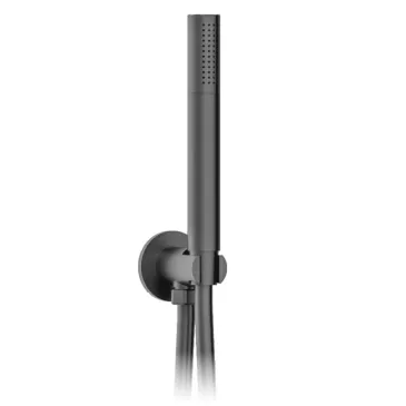 Ensemble pommeau de douche rond noir et support avec sortie d'eau