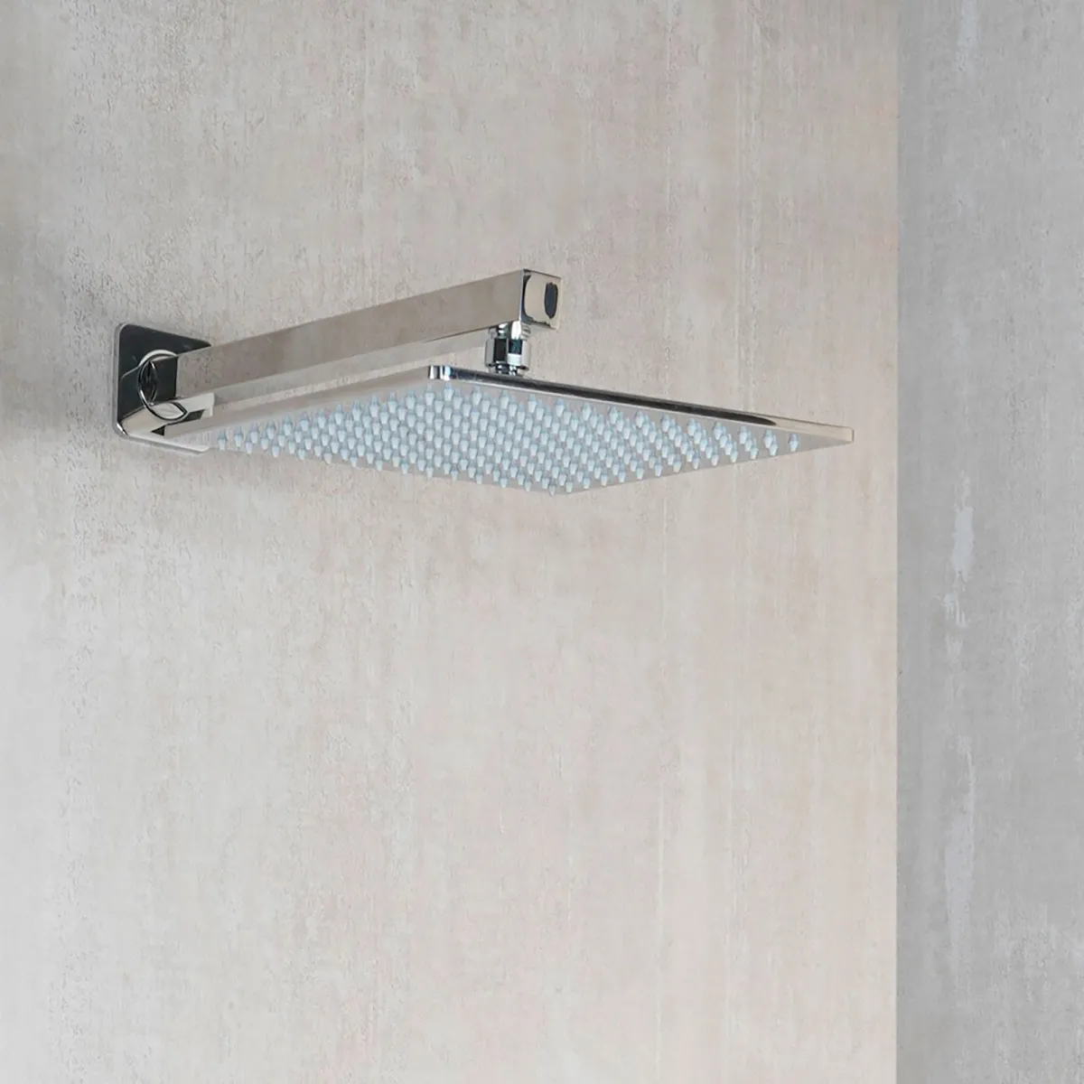 Pomme de douche élégante et compacte 20x20 cm en acier inoxydable chromé