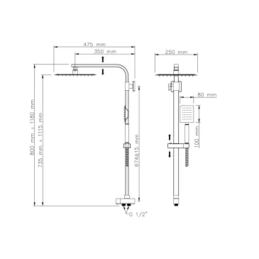 Saliscendi doccia satinata con soffione e doccetta senza miscelatore