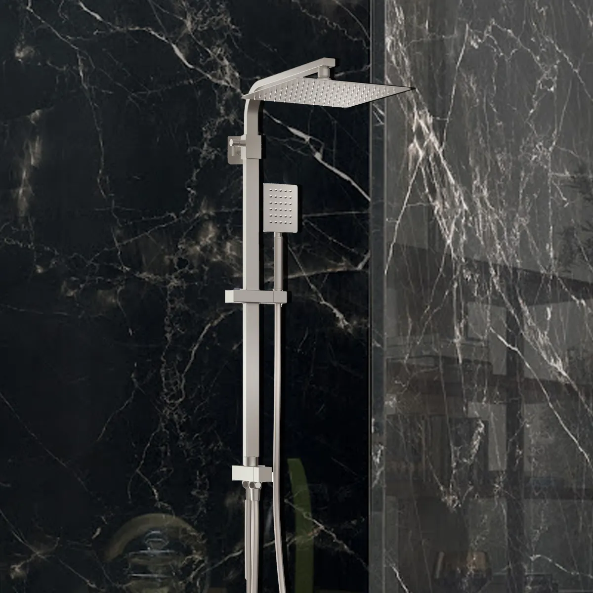 Saliscendi doccia satinata con soffione e doccetta senza miscelatore