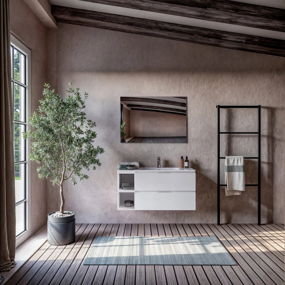 Weißer, wandhängender Badezimmerschrank aus Porzellan mit...
