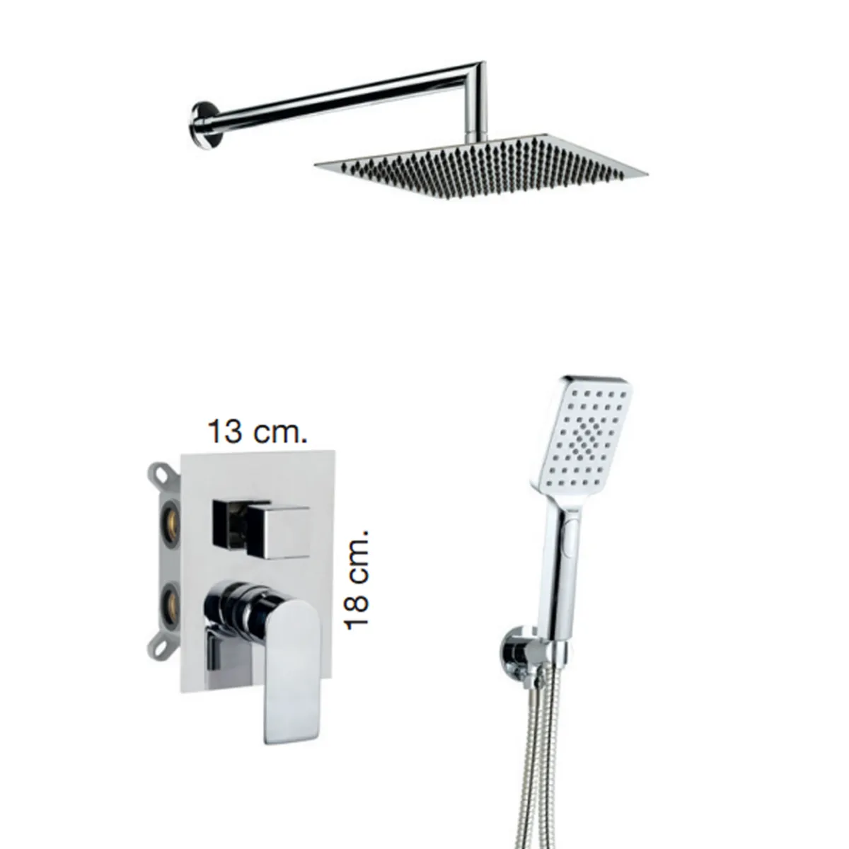 Kit doccia incasso 5pz Miscelatore Soffione 25x25 Braccio doccia Doccetta Flessibile Alpha