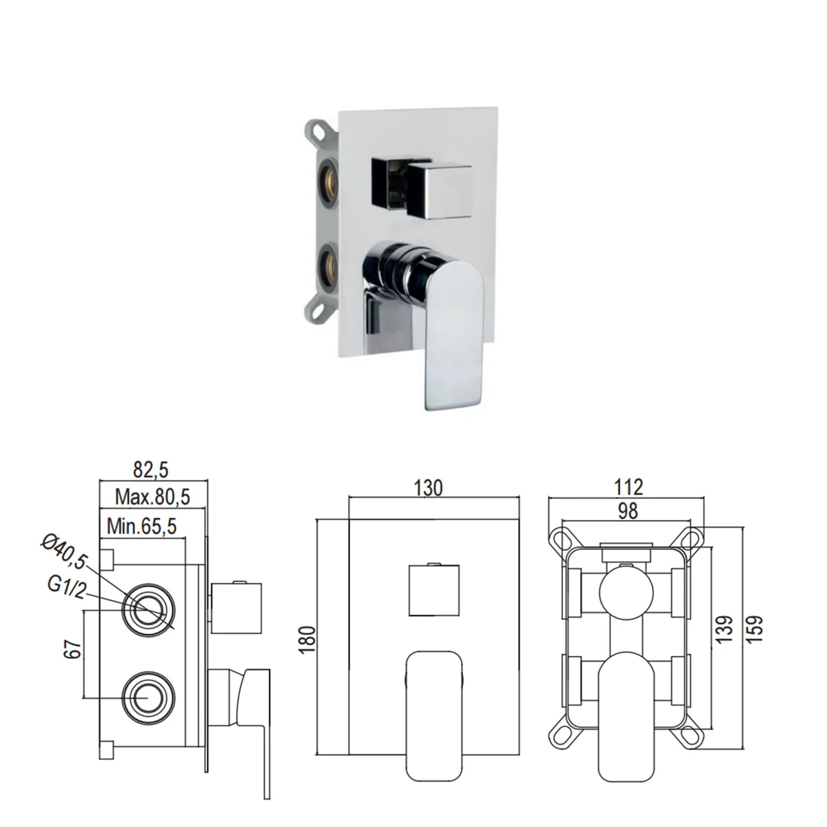 Kit doccia incasso 5pz Miscelatore Soffione 25x25 Braccio doccia Doccetta Flessibile Alpha