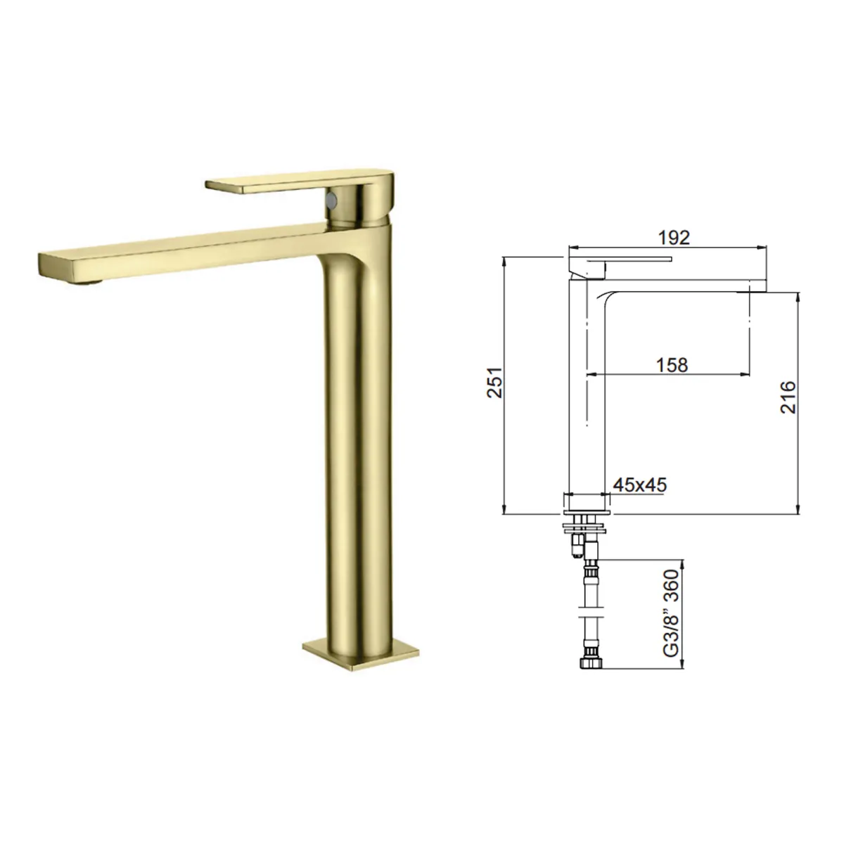 Mélangeur Alpha or avec finition PVD Olimpo Docce