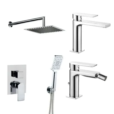set completo di miscelatori Alpha: lavabo, bidet e doccia in finitura cromo brillante