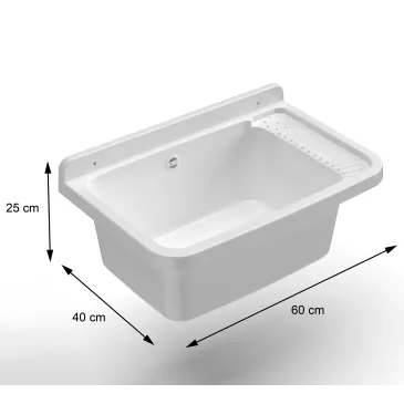 Vasque murale en résine 60x40cm, adaptée à une utilisation intérieure et extérieure