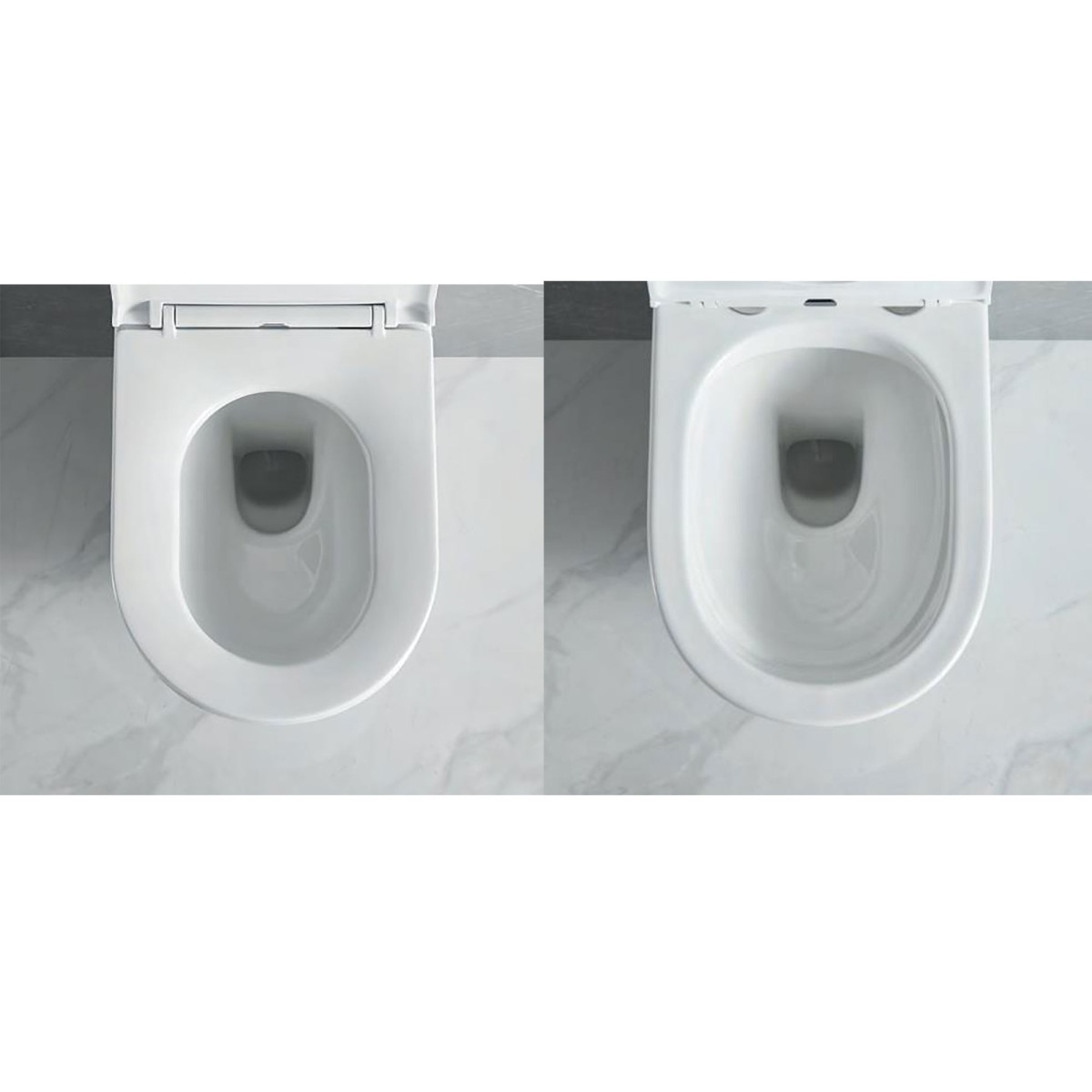 Paar randlose, wandhängende Sanitärkeramik von River