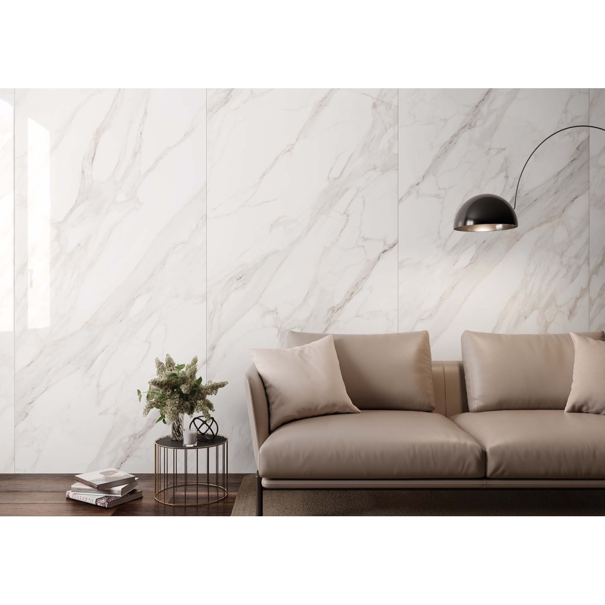 Carreau de grès cérame brillant blanc Calacatta Gold 60x120