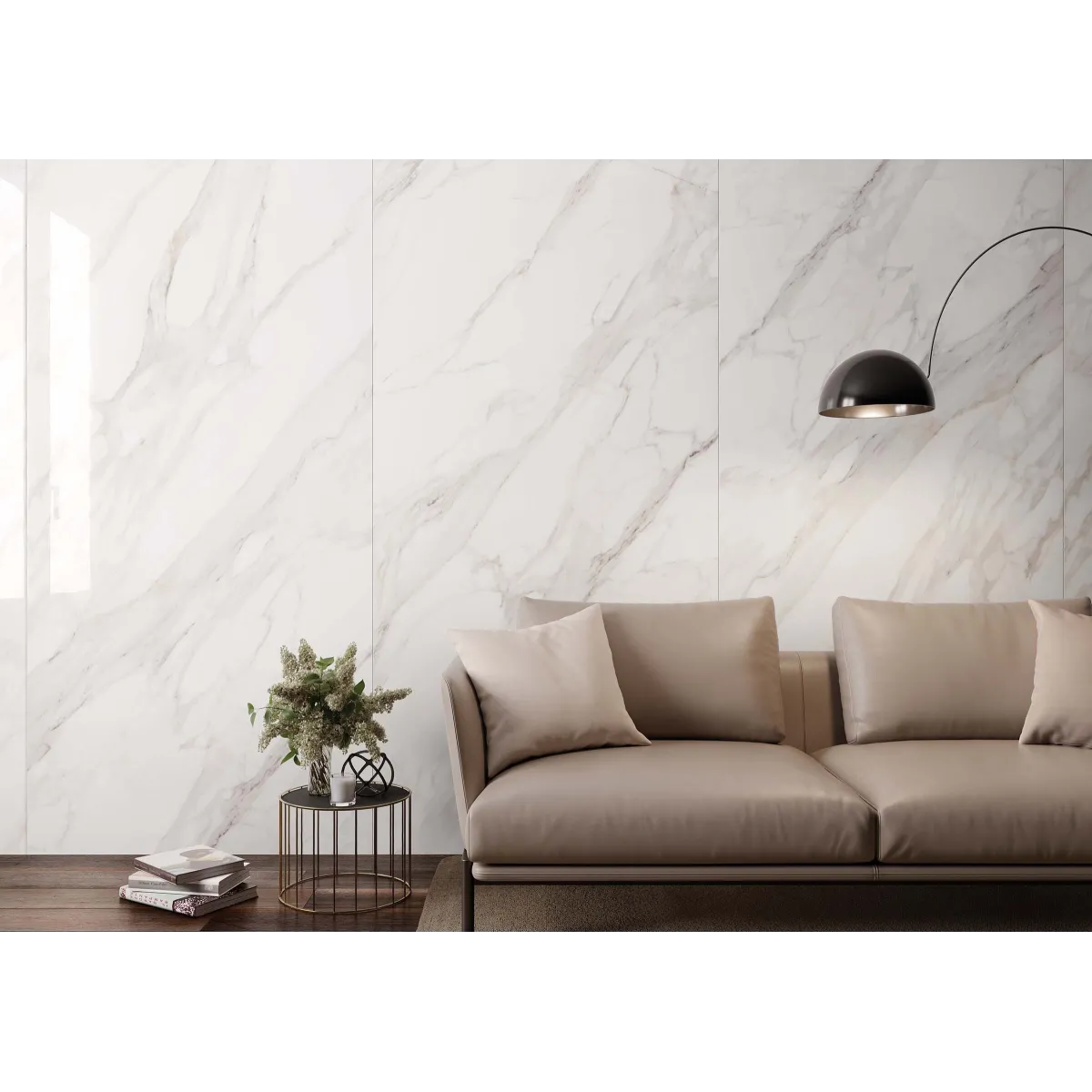 Piastrella in gress porcellanato Calacatta Gold White Lucido  60x120