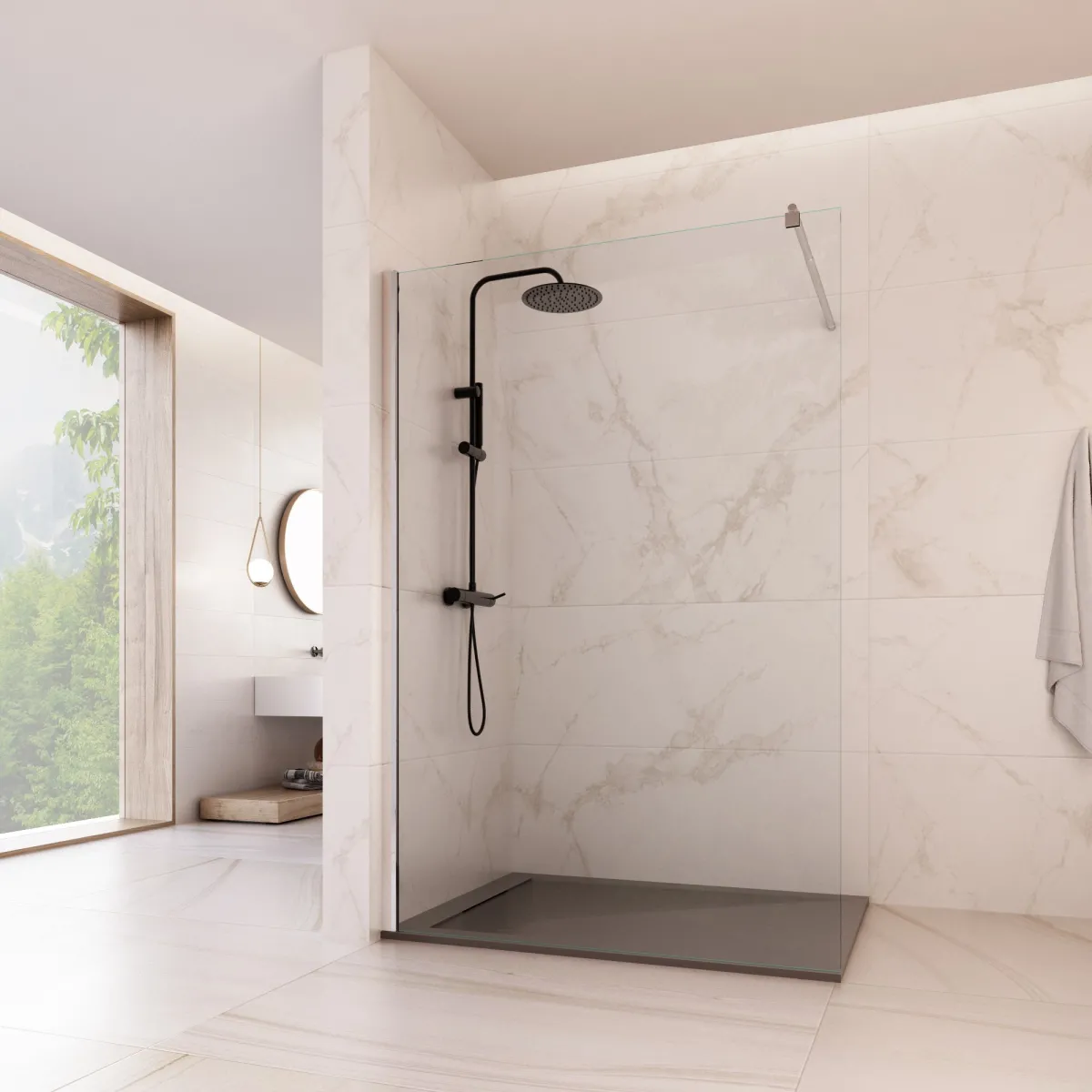 Douche à l'italienne transparente réversible Hauteur H195cm OSIDIRE