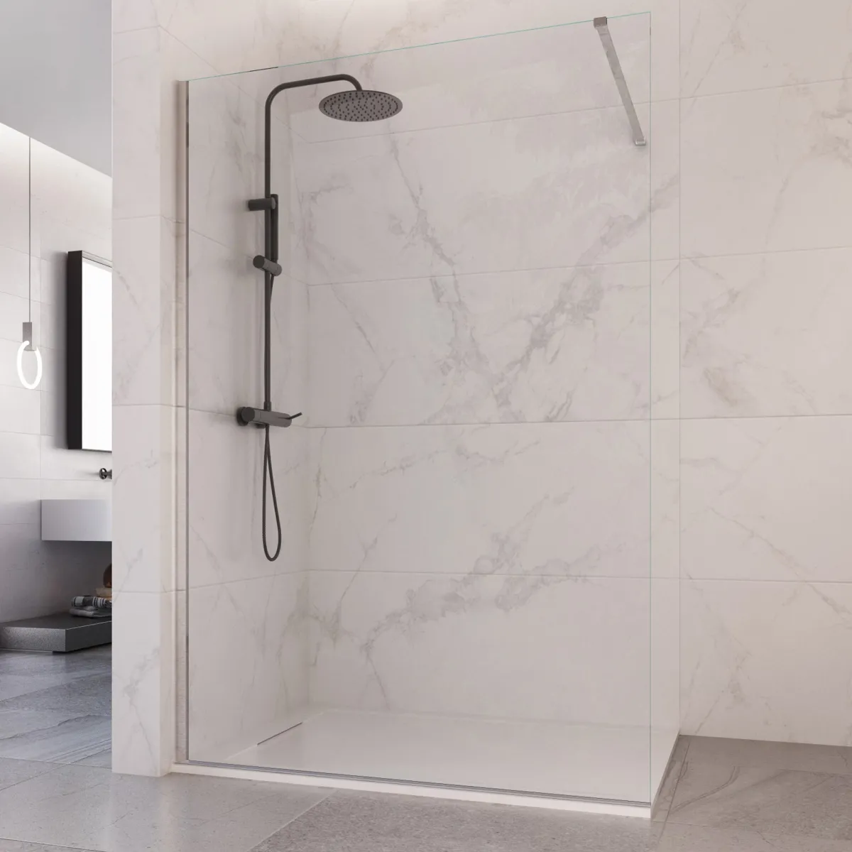 Douche à l'italienne transparente réversible Hauteur H195cm OSIDIRE