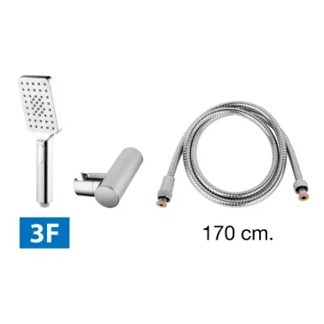 Grifería Monomando Bañera Alpha Cromo con equipo (Mango de ducha, flexo y soporte)