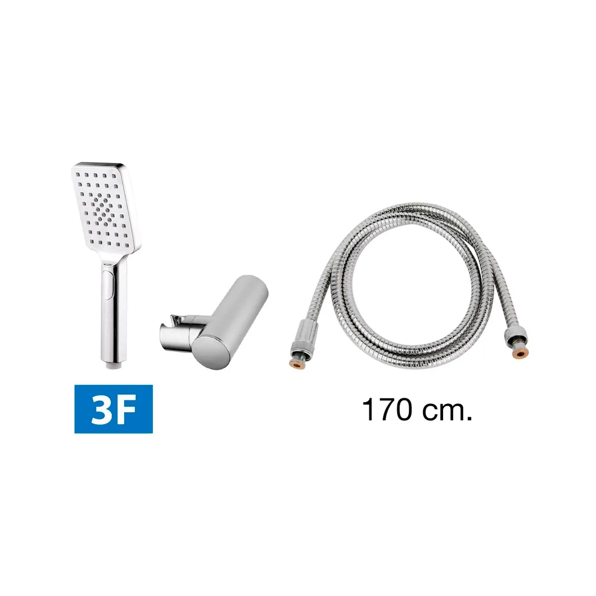 Grifería Monomando Bañera Alpha Cromo con equipo (Mango de ducha, flexo y soporte)