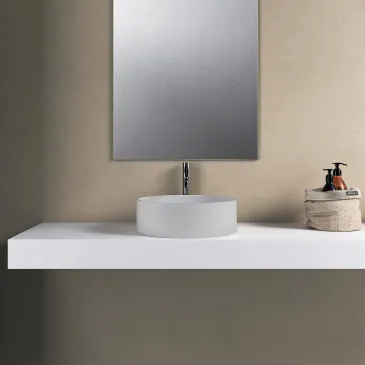 Lavabo da appoggio grigio chiaro opaco tondo 38cm h10 Solid Surface BOWL