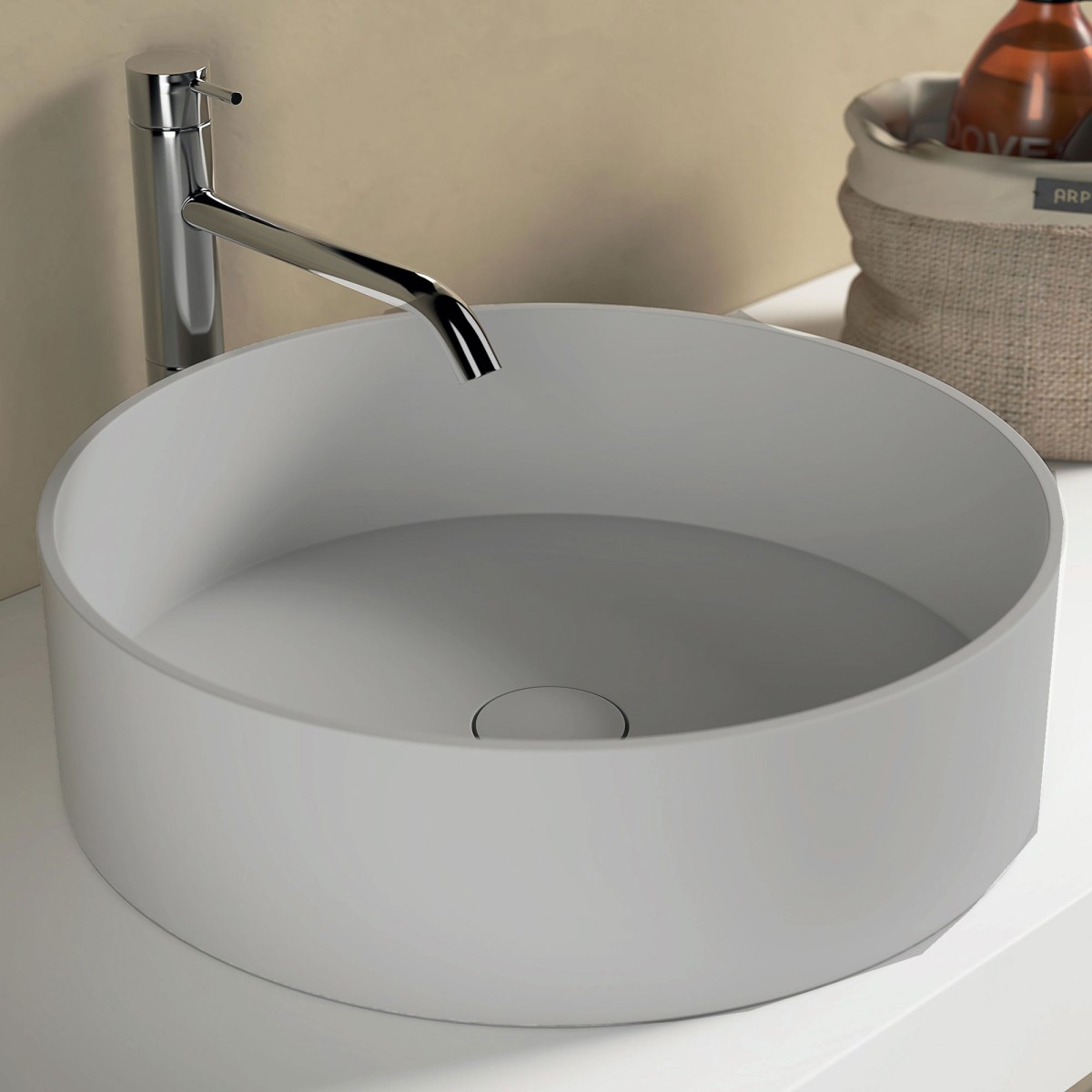 copy of Lavabo bianco opaco tondo 38cm h10 Solid Surface BOWL