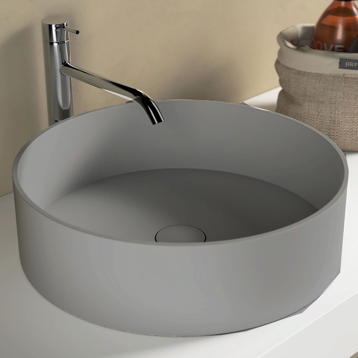 copy of Lavabo bianco opaco tondo 38cm h10 Solid Surface BOWL